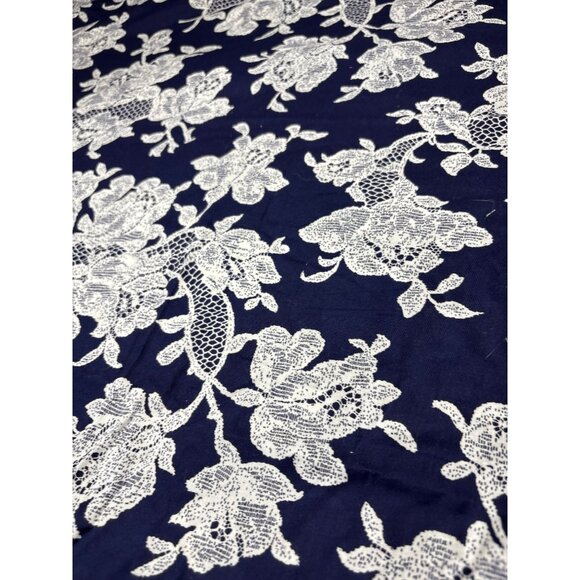 1/2 yard x 58" Navy Blue Floral Lace Cotton Fabric Delicate Botanical Print - Picture 7 of 11